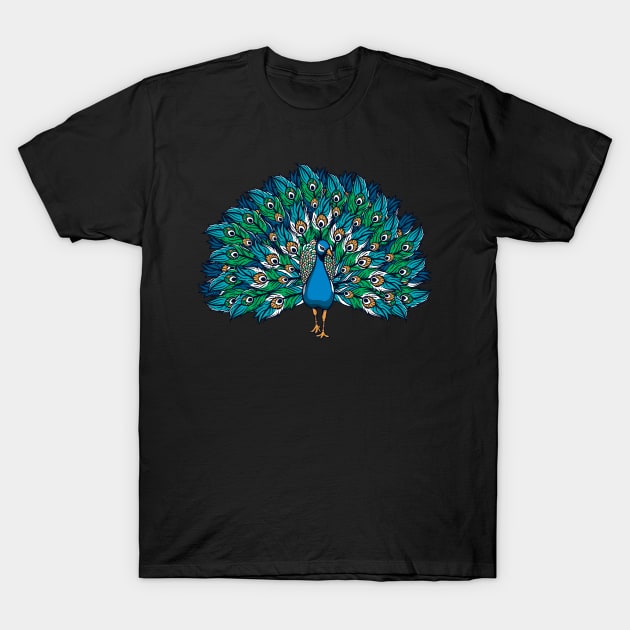 Blue Peacock Print T-Shirt by TeddyTees